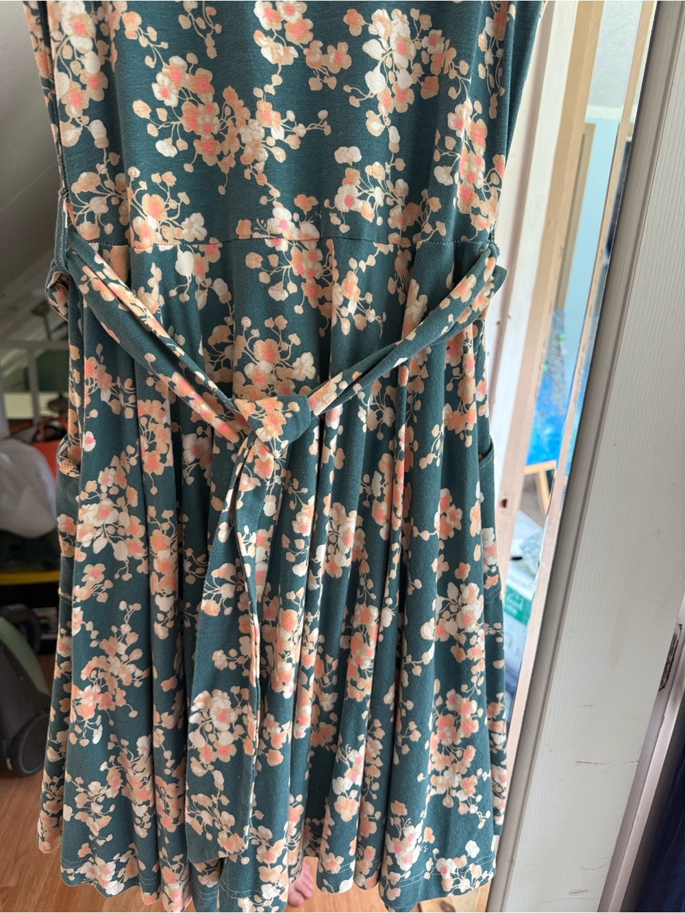 Effie's Heart Teal Floral Midi Dress with Pink & Cream Blossoms